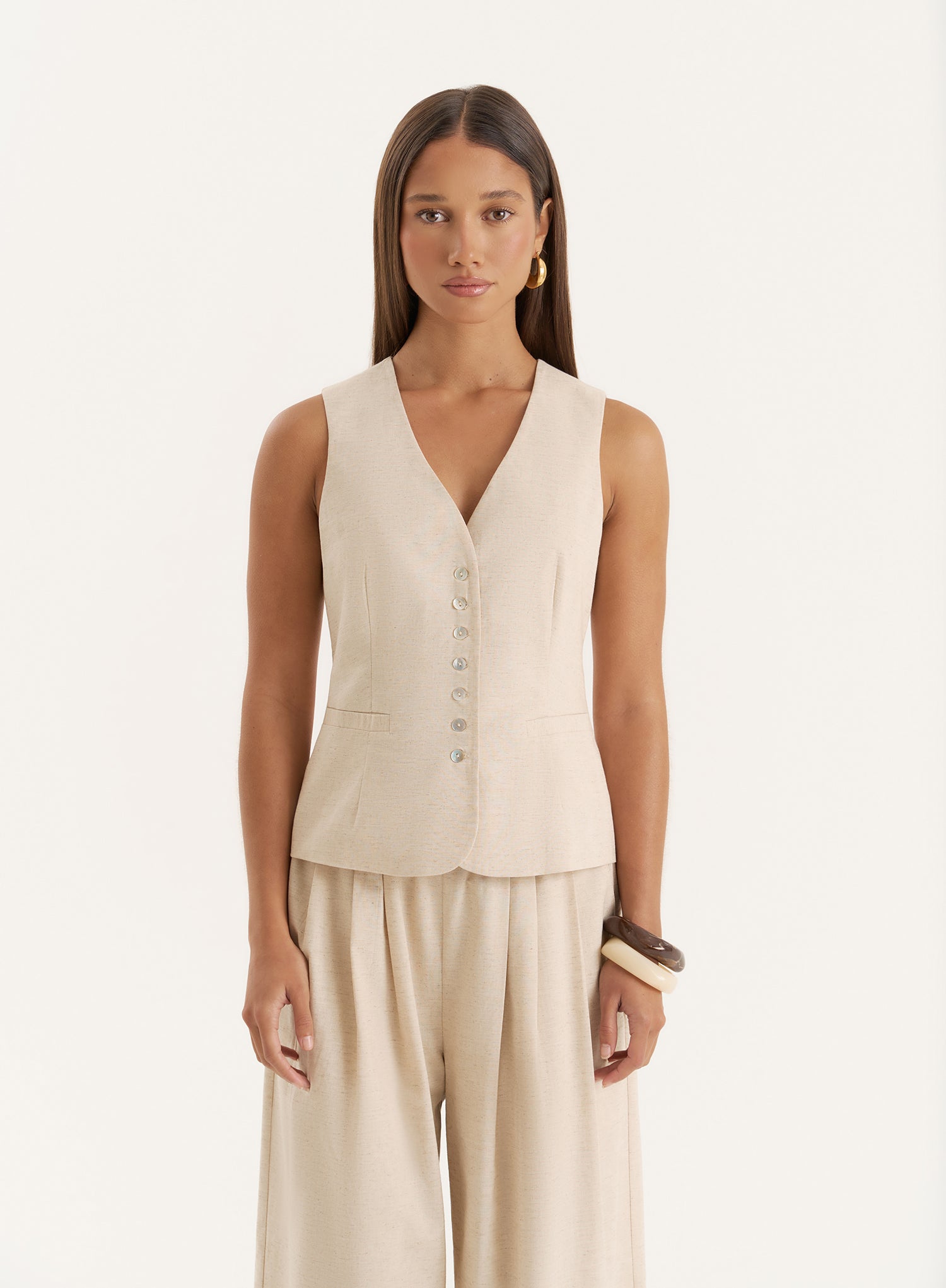 Beige Linen Blend Waistcoat